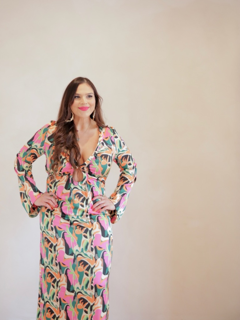 Multi-Color Abstract Print Maxi Dress